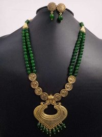 Long Pearl Golden Oxidised Necklace Set