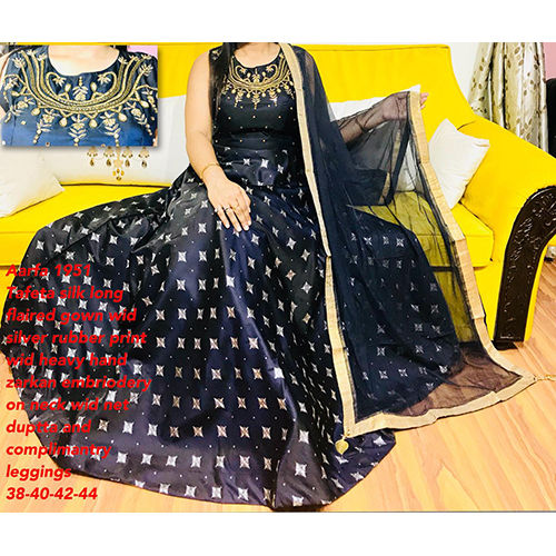 Tafeta Silk Long Gown With Net Dupatta