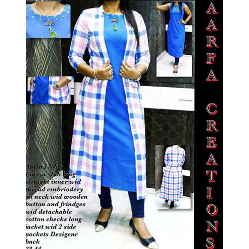 Cotton Slub Long Straight Kurta With Long Jacket