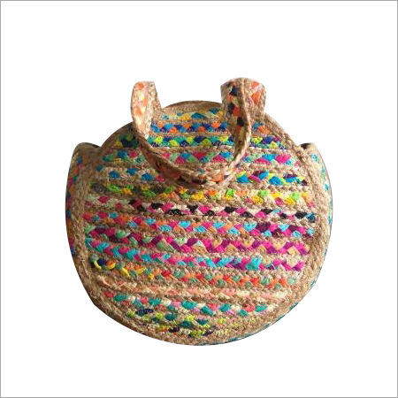 Cotton Chindi Round Jute Bag