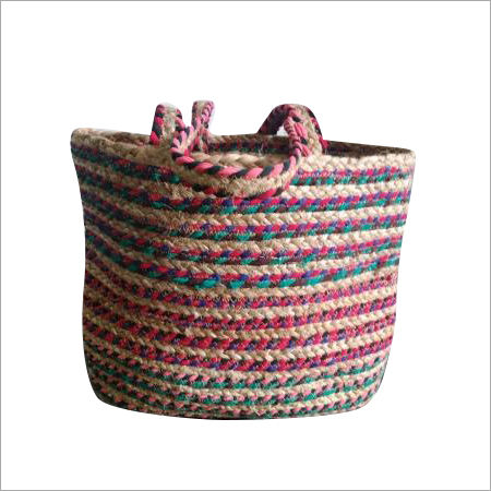 Available In Multicolour Hand Braided Cotton Chindi Jute Bag