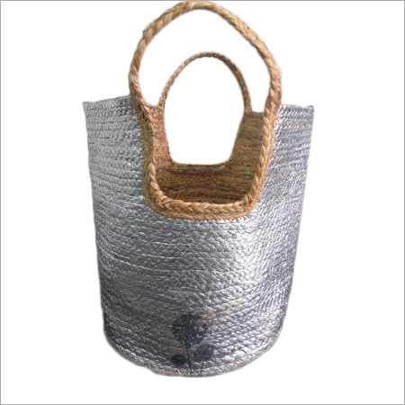 Available In Different Colour Foil Print Hand Braided Jute Bag