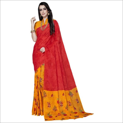 Red Cotton Printed Designer Fancy Saree