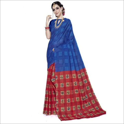 Blue Cotton Printed Designer Fancy Saree