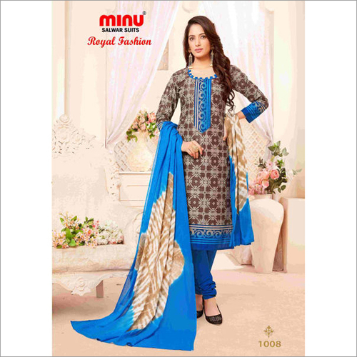 Brown Minu Cotton Printed Unstitched Salwar Suit
