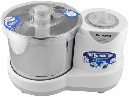 panasonic 230-watt plastic wet grinder with automatic timer, 2 litres, white and metallic