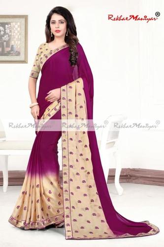 Two Tone Shaded Embroidery Small Butta Panel Work Saree