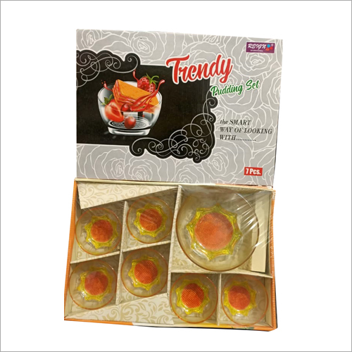 7 Pcs Printed Glass Pudding Set