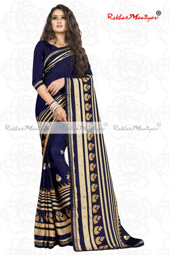 Moss chiffon Embroidery Panel Mirror Work Saree