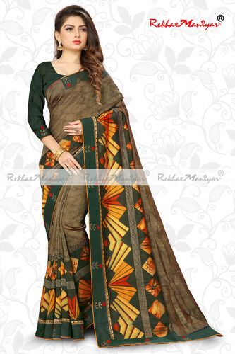Two Tone Vichitra Silk Shaded Geometrical Printed Saree