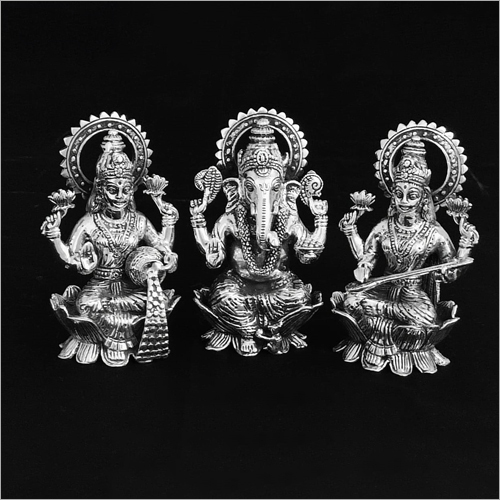 Ganesh Laxmi And Saraswati God Silver Statue
