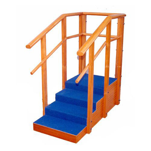 Training Stairs Single Side - Hardwood, 4 Steps (30" W x 11" D, Height 6"), Platform 30" x 30" x 24", Polished Finish, Adjustable Handrails for All Ages