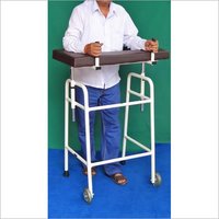 Support Walker With Elbow Support - Iron Frame, 20x22x48 Inches, Off White | Height Adjustable, Foam-padded Arm Supports, Suitable For Gait Training