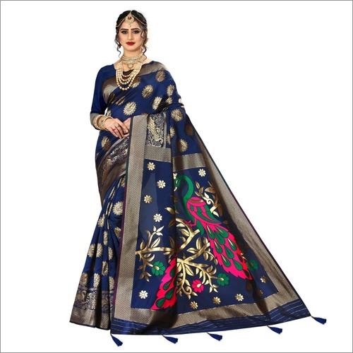 Beautiful Designer Banarasi Silk Saree With Latkan & Jacquard Work