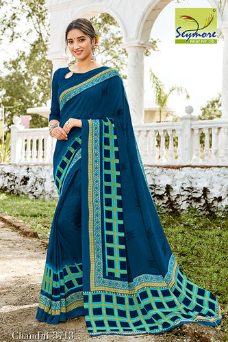 Buy Siril Floral Print, Geometric Print, Printed Daily Wear Georgette Blue,  White Sarees Online @ Best Price In India | Flipkart.com