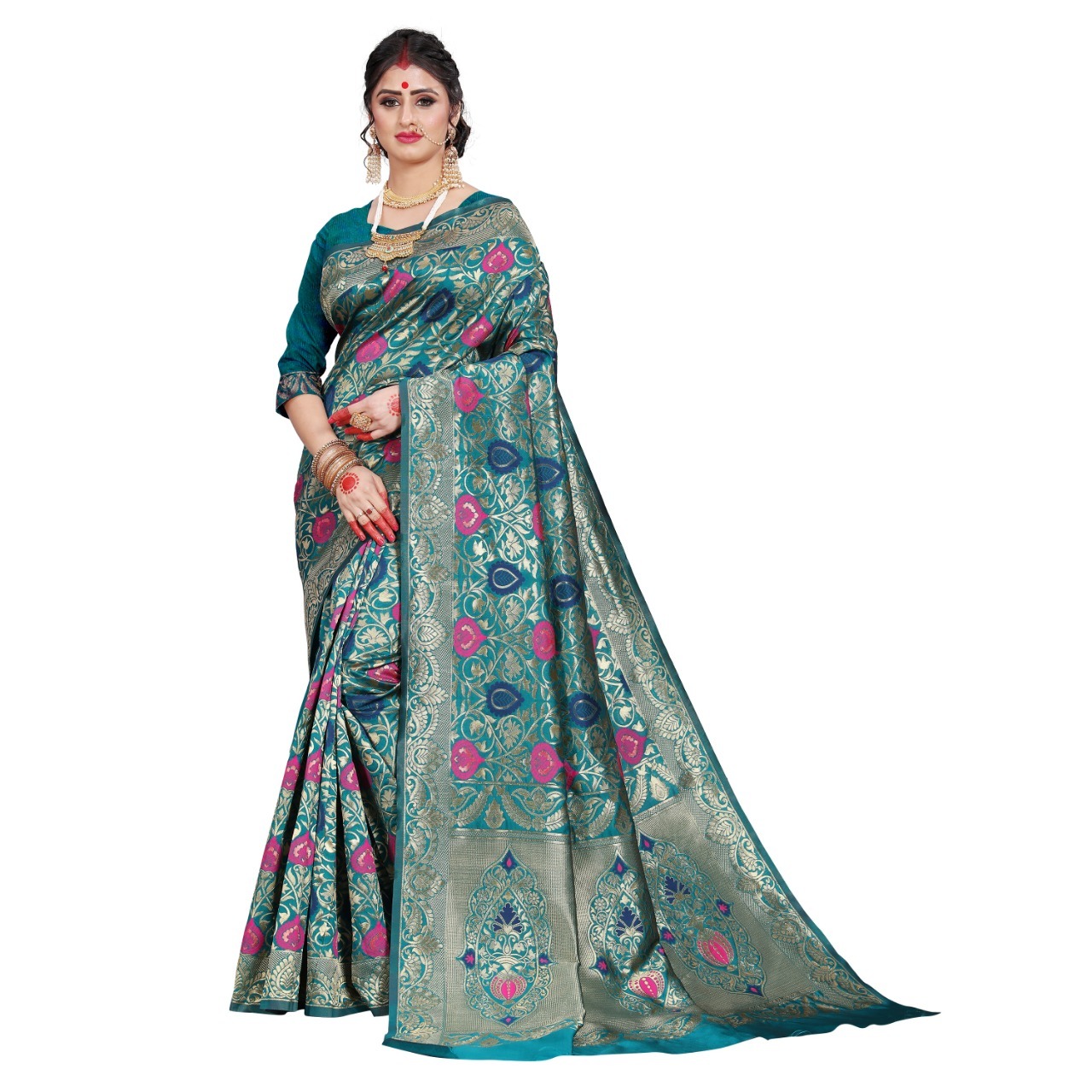 Thread Work  Designer Banarasi  Silk Saree For Ladies