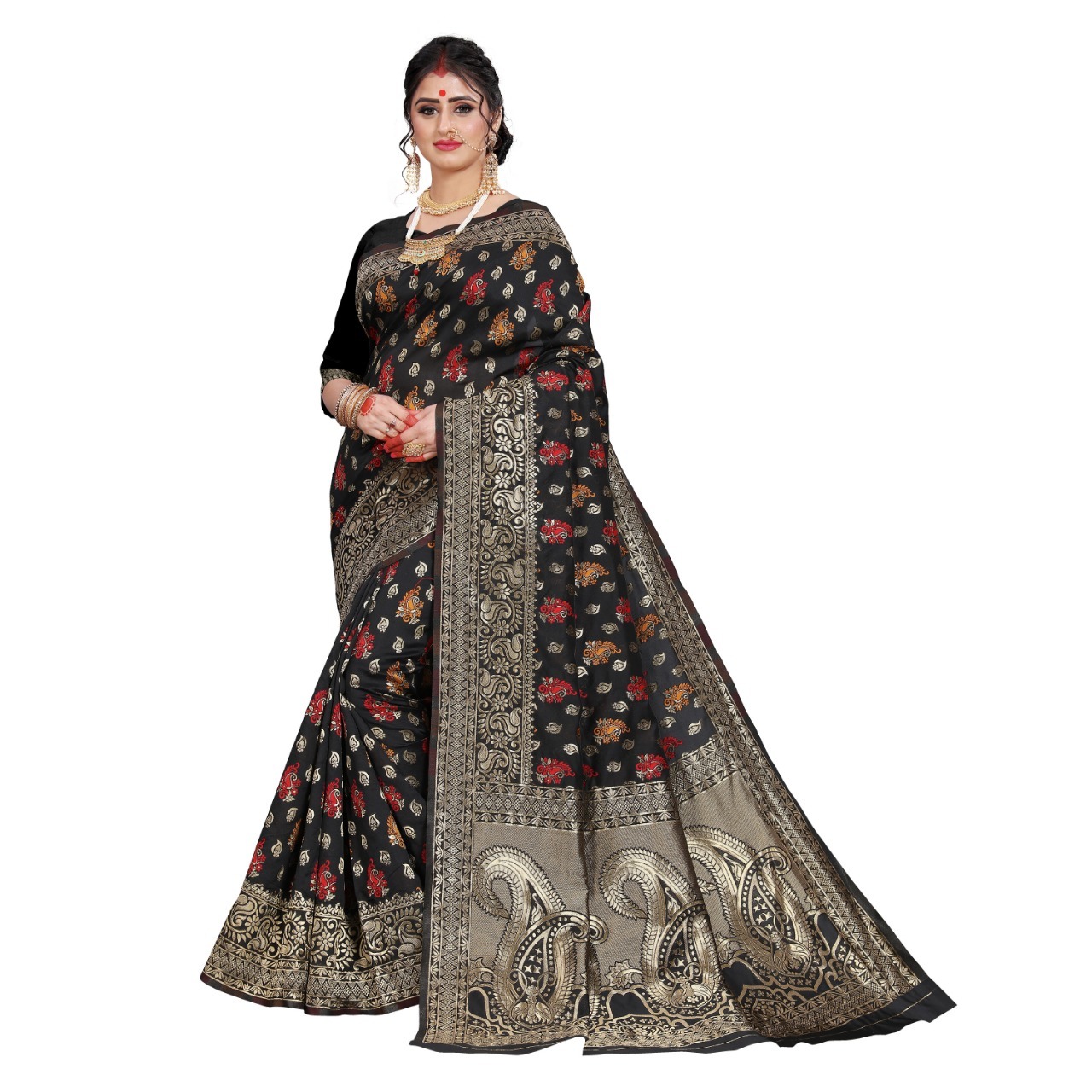 Rich Pallu Banarasi Silk Saree With Thread Work