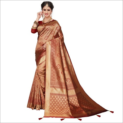 Rich Pallu Banarasi Silk Saree With Latkan Jacquard Work