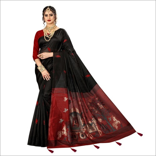 Beautiful  Banarasi  Silk Saree With  Latkan & Thread Work