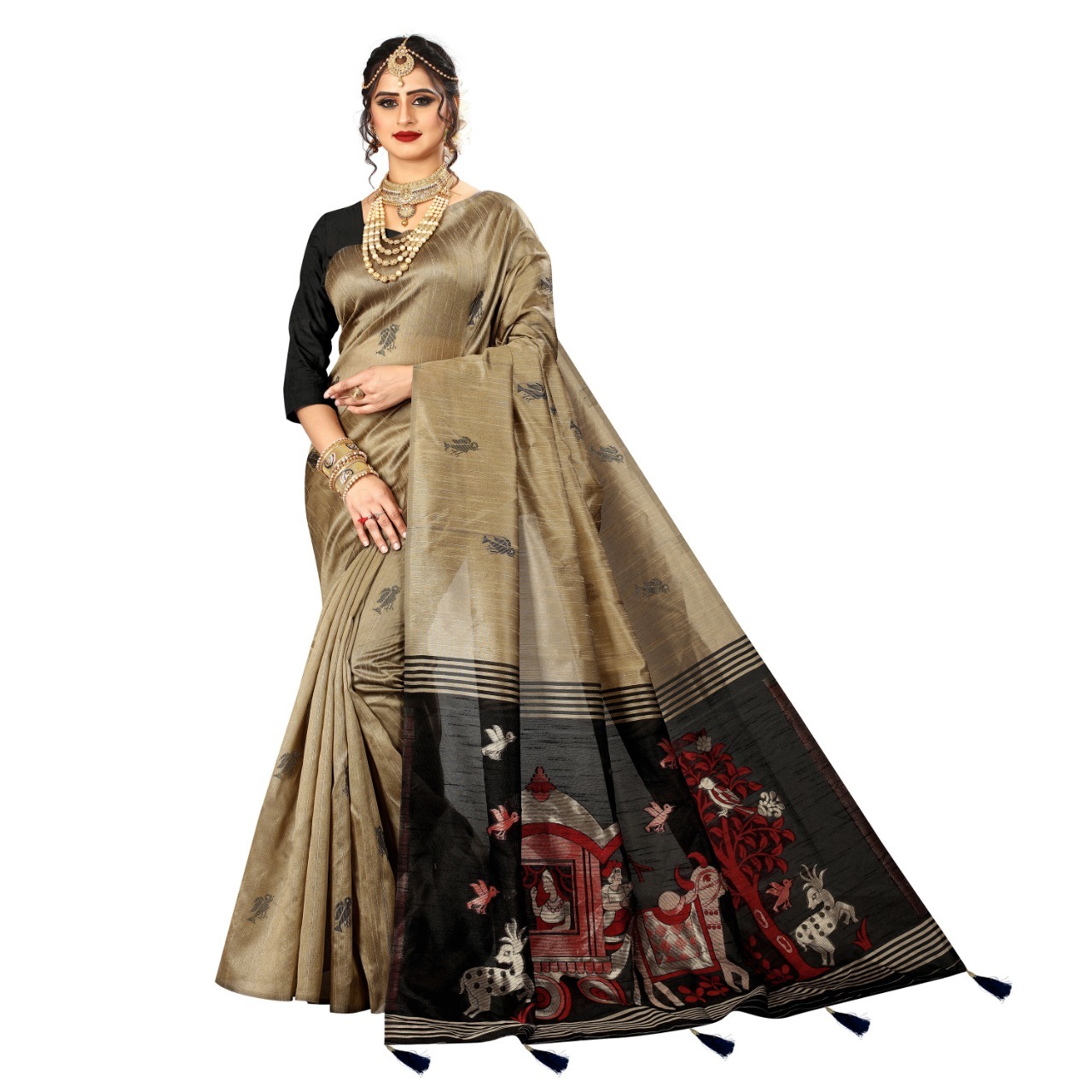 Beautiful Banarasi Silk Saree With Latkan & Thread Work