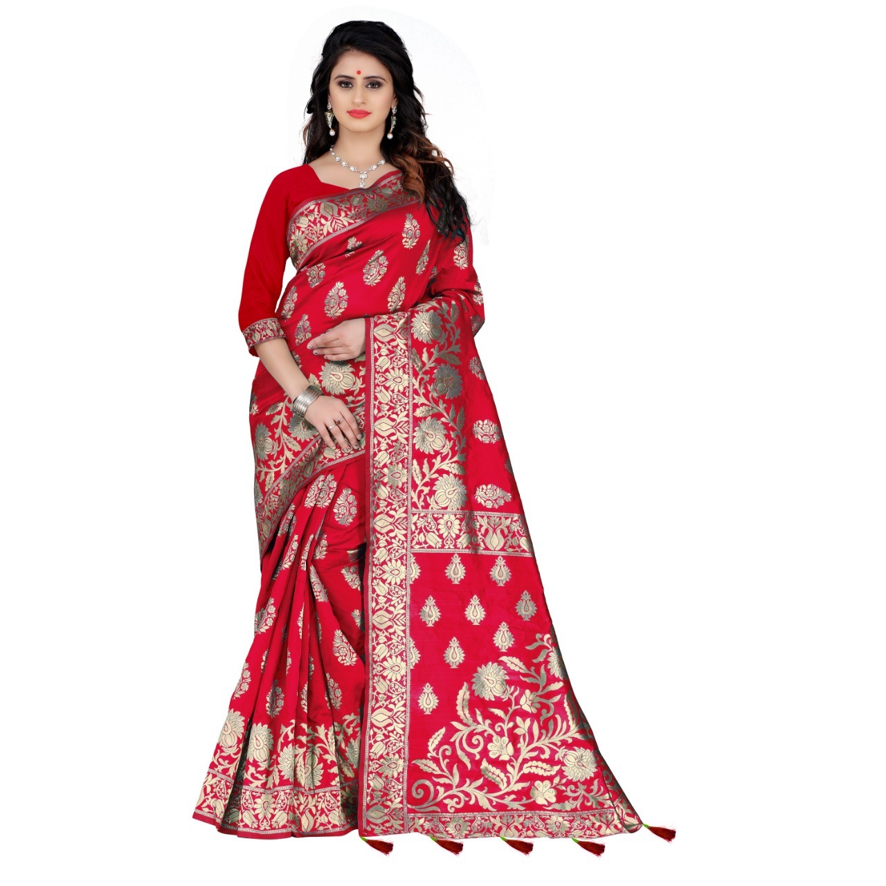 Jacquard Work Banarasi Silk Saree With Latkan