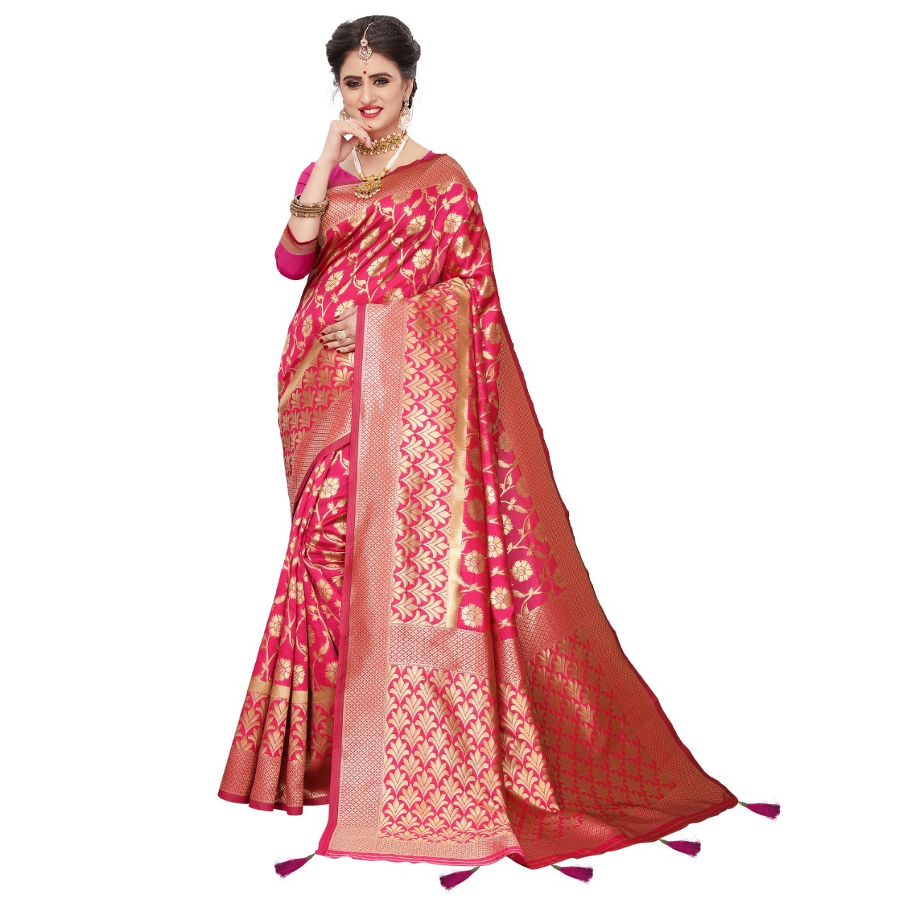 Jacquard Work Banarasi Silk Saree With Latkan
