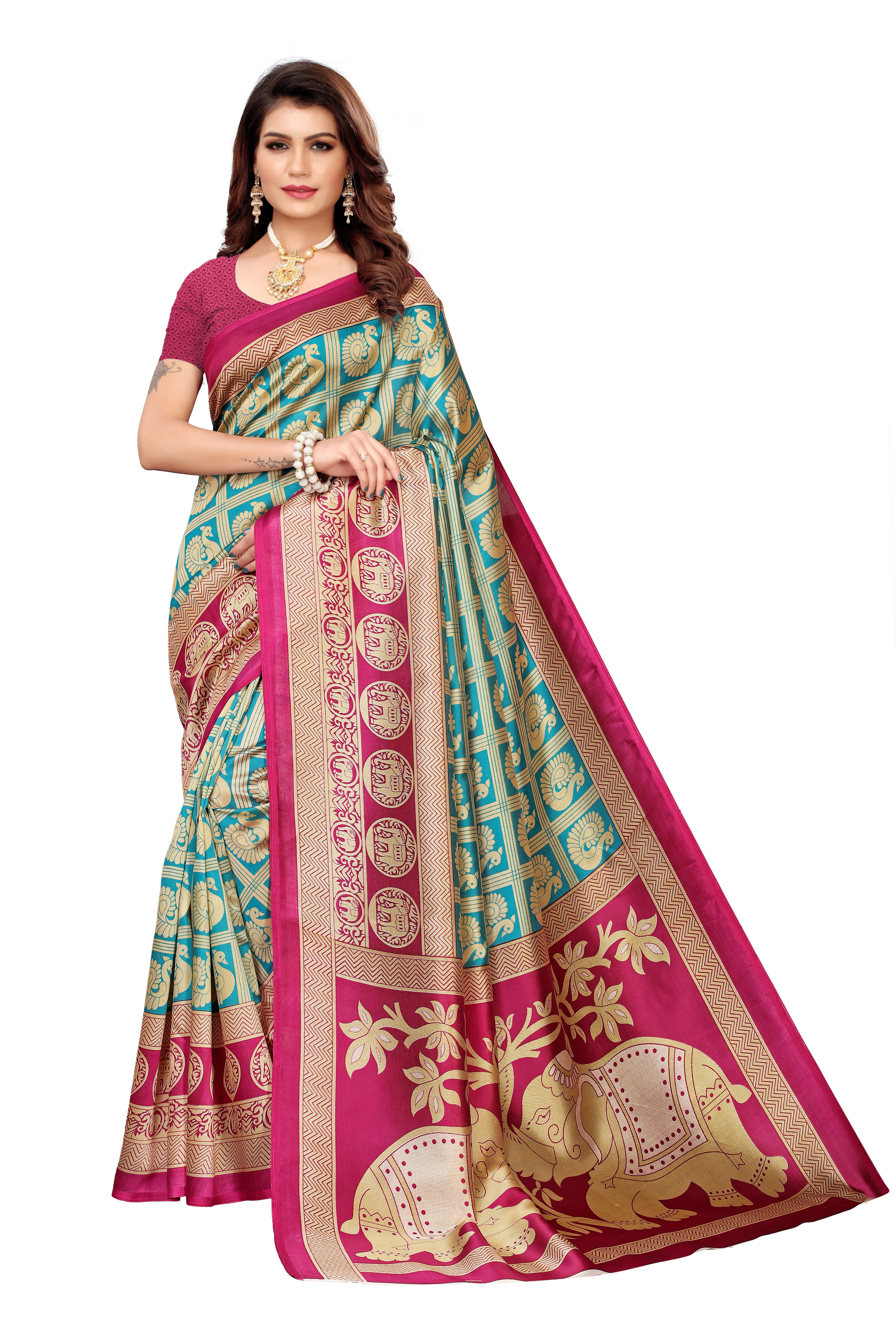 PRINTED KALAMKARI SILK SAREE FOR LADIES
