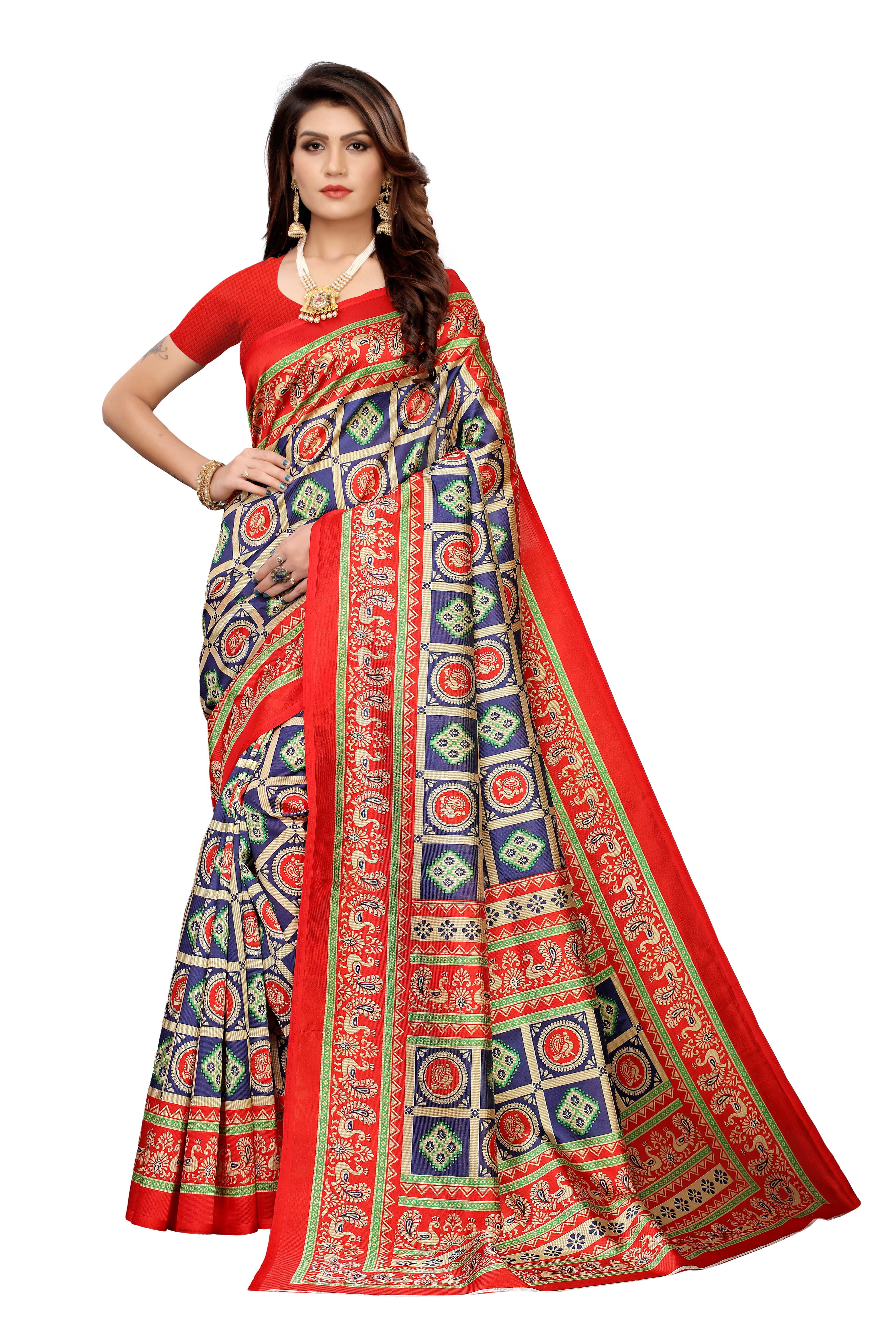 PRINTED KALAMKARI KHADI  SILK SAREE