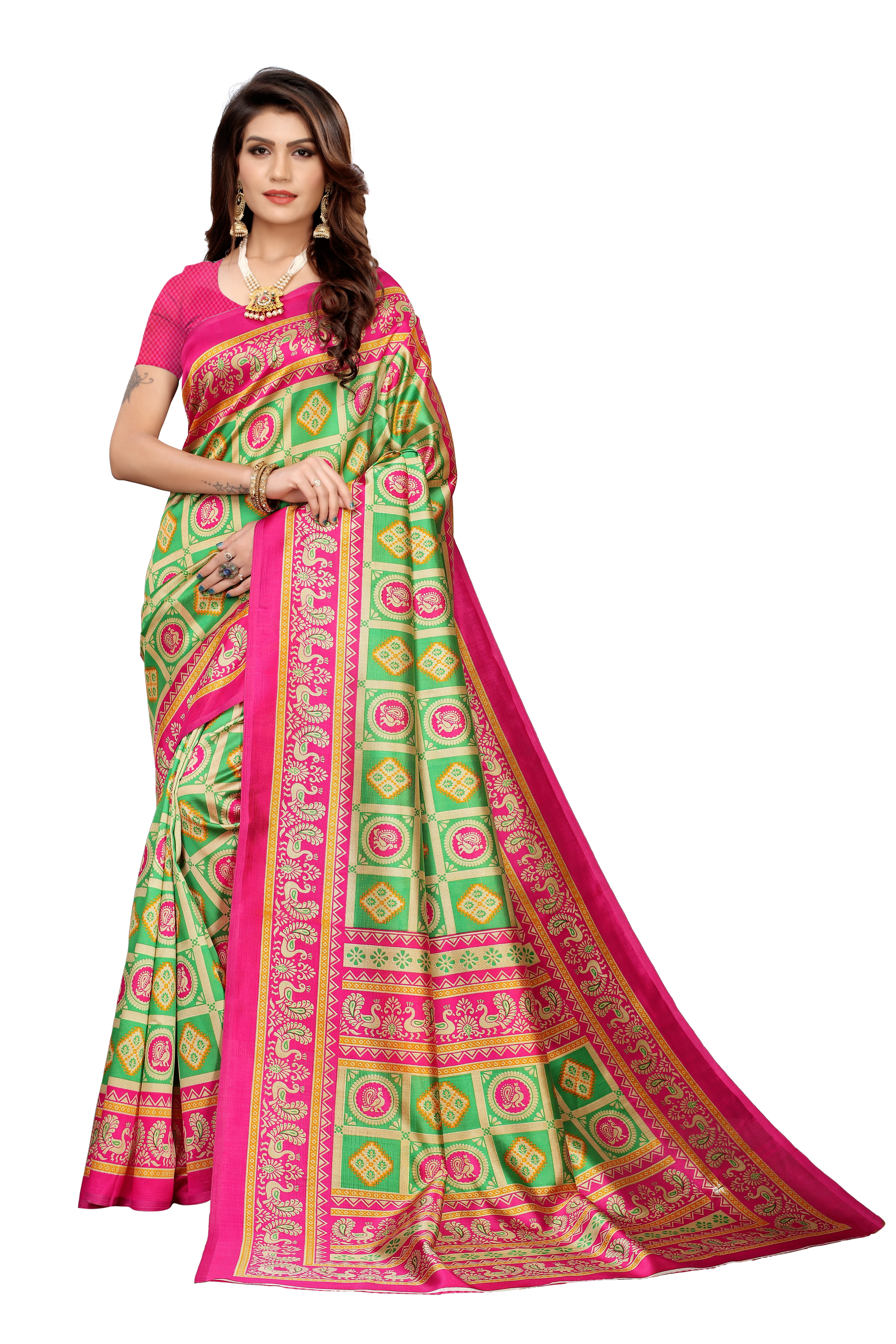 PRINTED KALAMKARI KHADI  SILK SAREE