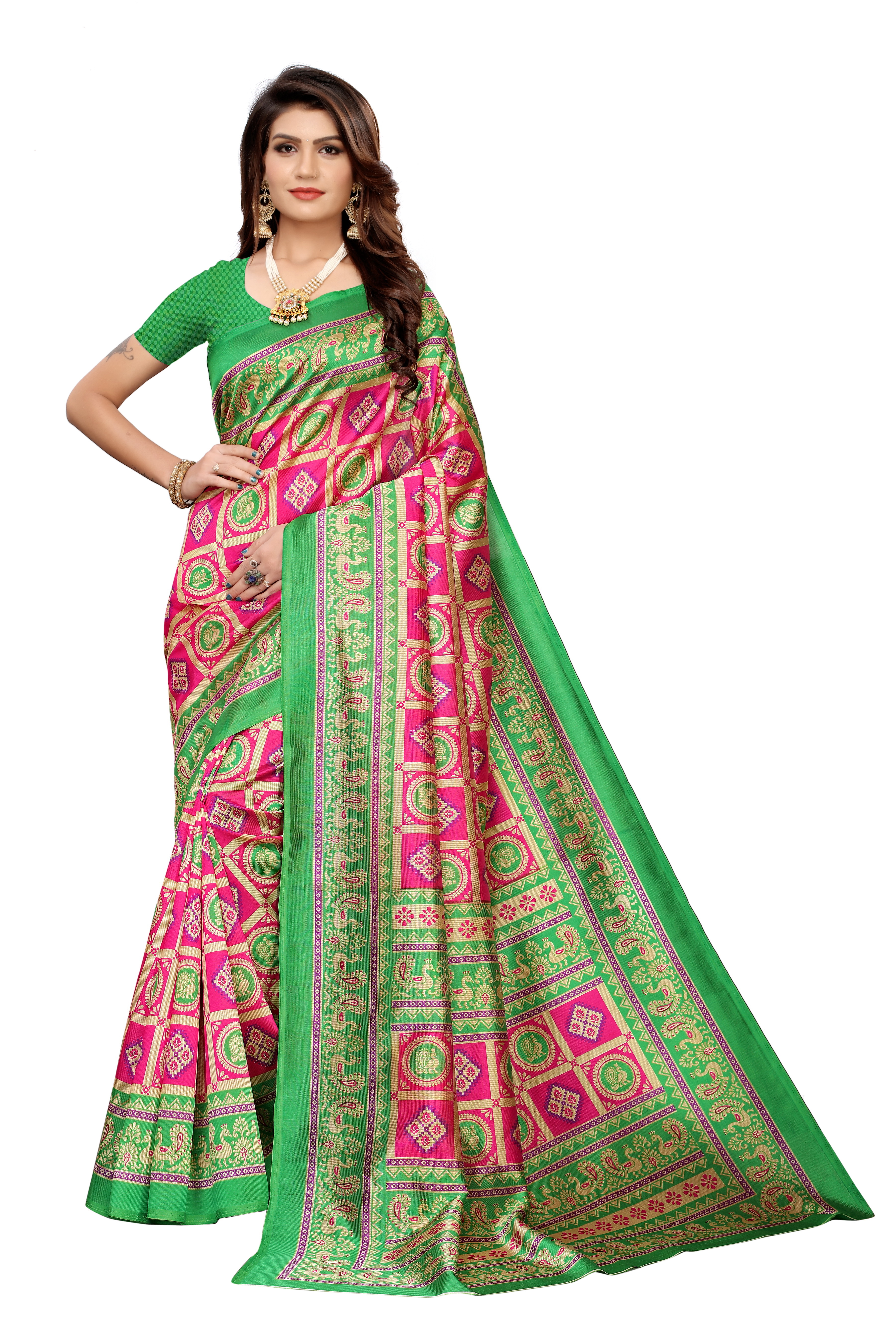 PRINTED KALAMKARI KHADI  SILK SAREE