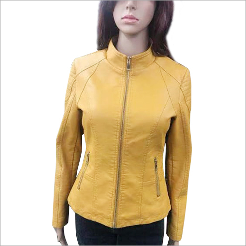Washable Ladies Leather Yellow Jacket