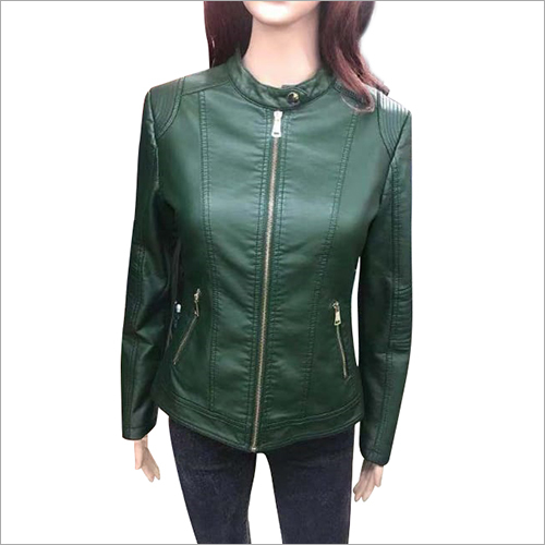 Ladies Leather Solid Biker Jacket
