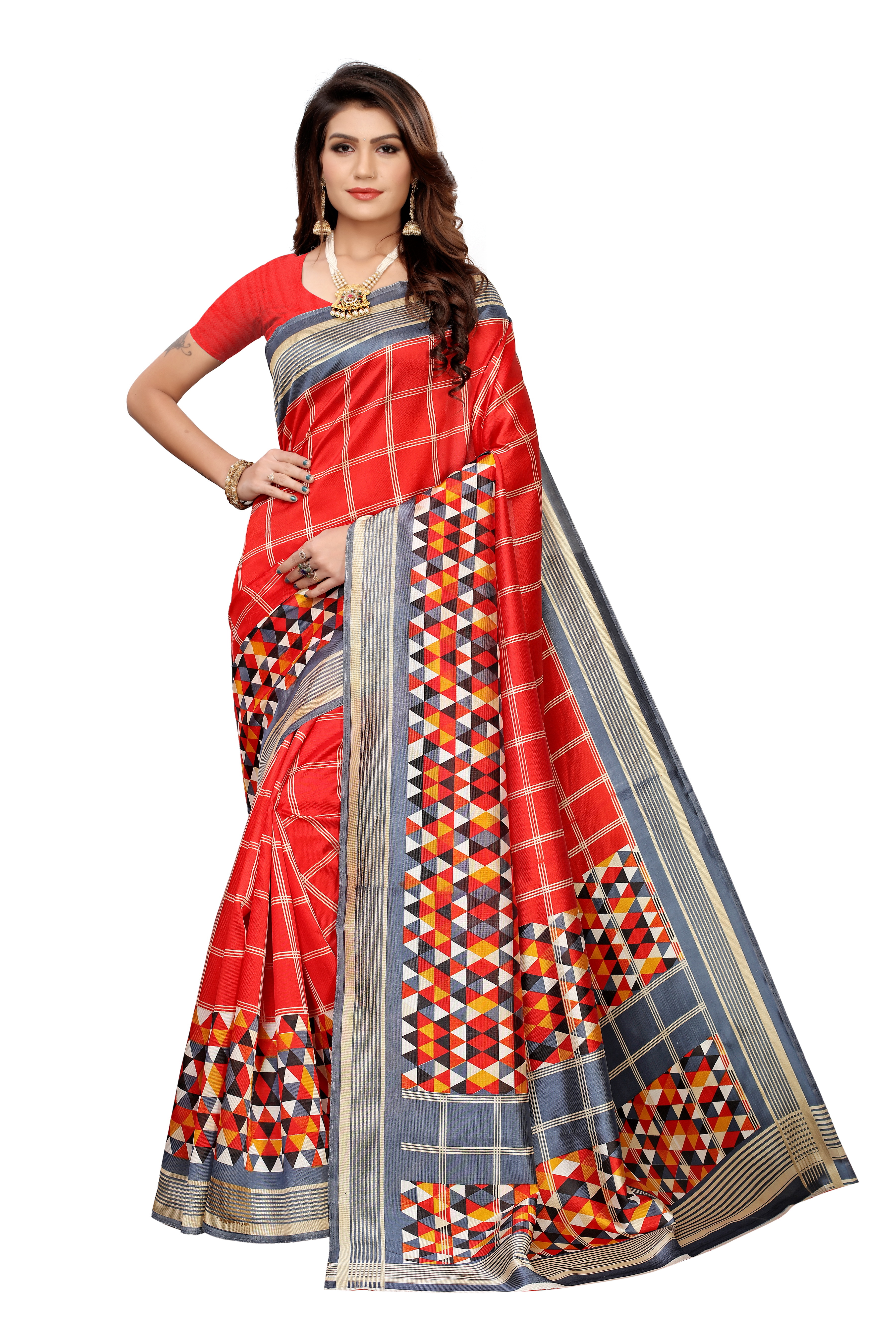 KALAMKARI  FANCY PRINTED SILK SAREE