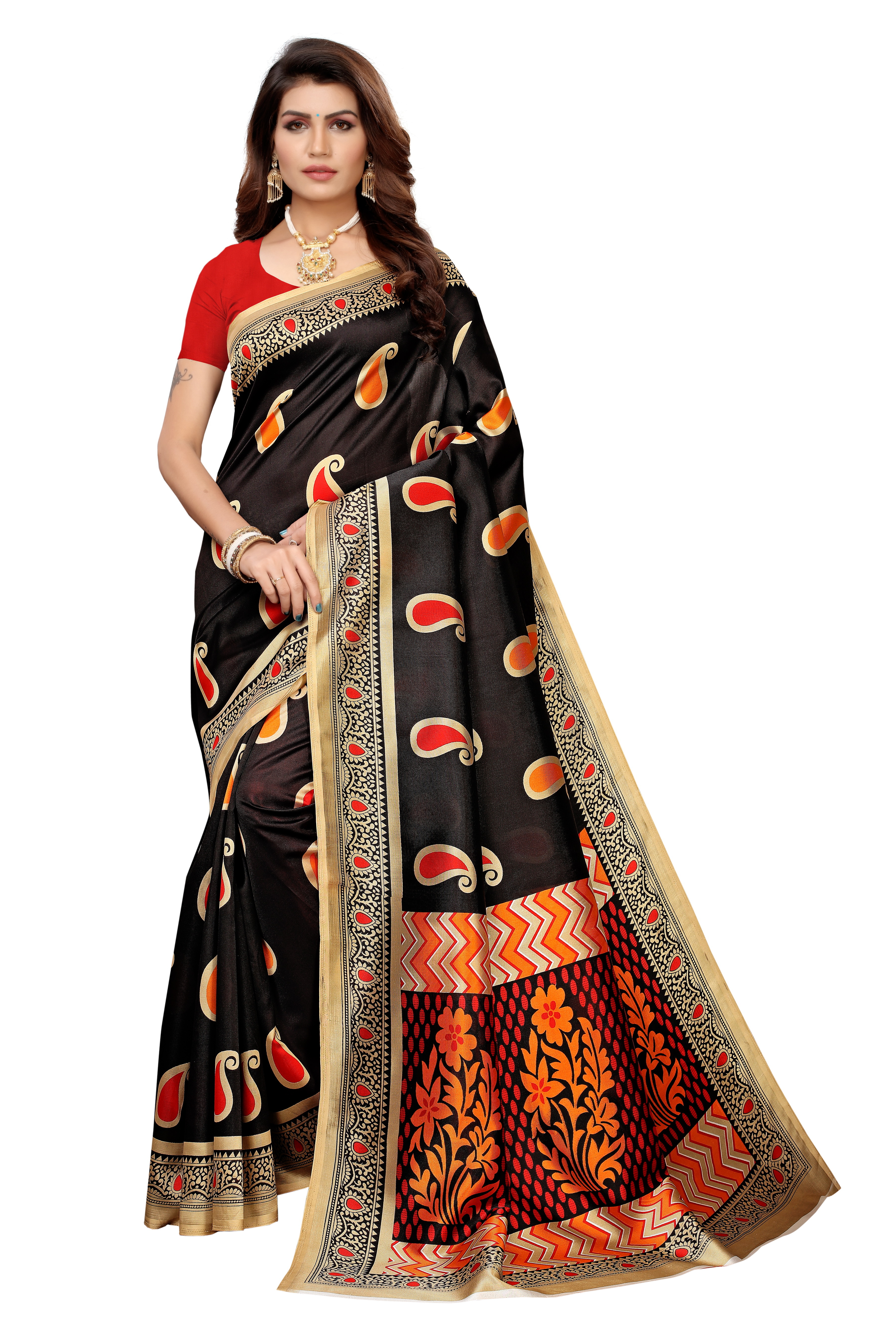 LADIES DAILY WEAR PRINTED KALAMAKARI SILK SAREE
