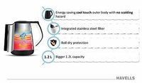 HAVELLS Aqua Plus Black (1500 W) Kettle/Tea Kettle/Tea and Coffee Maker/Milk Boiler/Water Boiler/Tea Boiler/Coffee Boiler Stainless Steel 1.2l