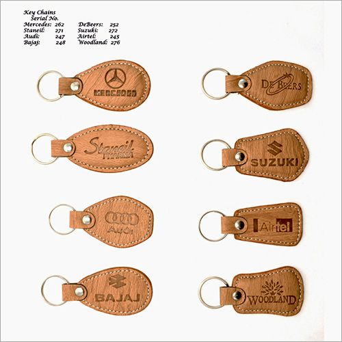 Promotional Leather Key Chain - Genuine Leather, 50x25 mm, Tan Color, 10g Weight | Split Ring Fastener, 50mm Chain Length, Multi-Key Usage