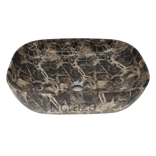 Ceramic Wash Basin - 455x325x135 mm, Brown Square Design with 8-11 kg Weight