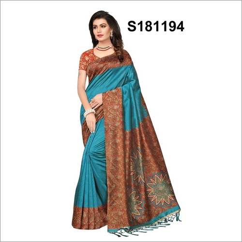 LADIES DAILY WEAR KALAMKARI KHADI SILK SAREE WITH JHALAR