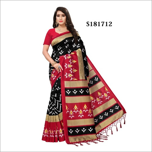 PRINTED KALAMKARI KHADI SILK SAREE WITH JHALAR
