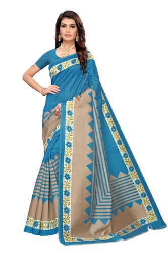 Multi Colour Fancy Flower Print Khadi Silk Saree