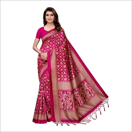 FANCY KALAMKARI KHADI  SILK SAREE  WITH JHALAR