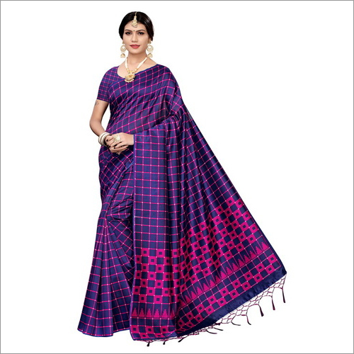 PRINTED KALAMKARI SILK SAREE WITH JHALAR