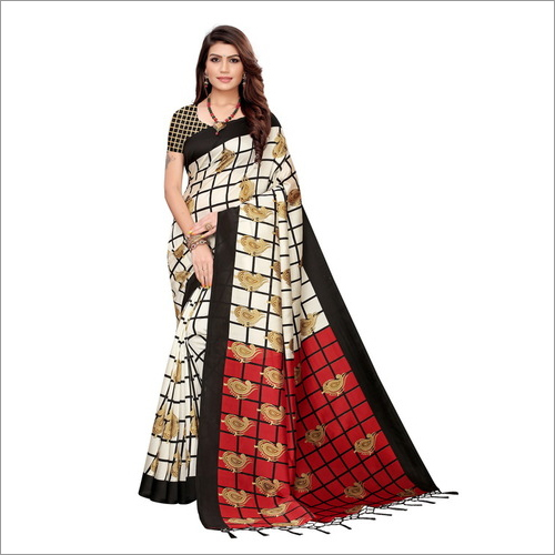 KALAMKARI KHADI SILK SAREE  WITH  JHALAR FOR WOMEN DAILY WEAR