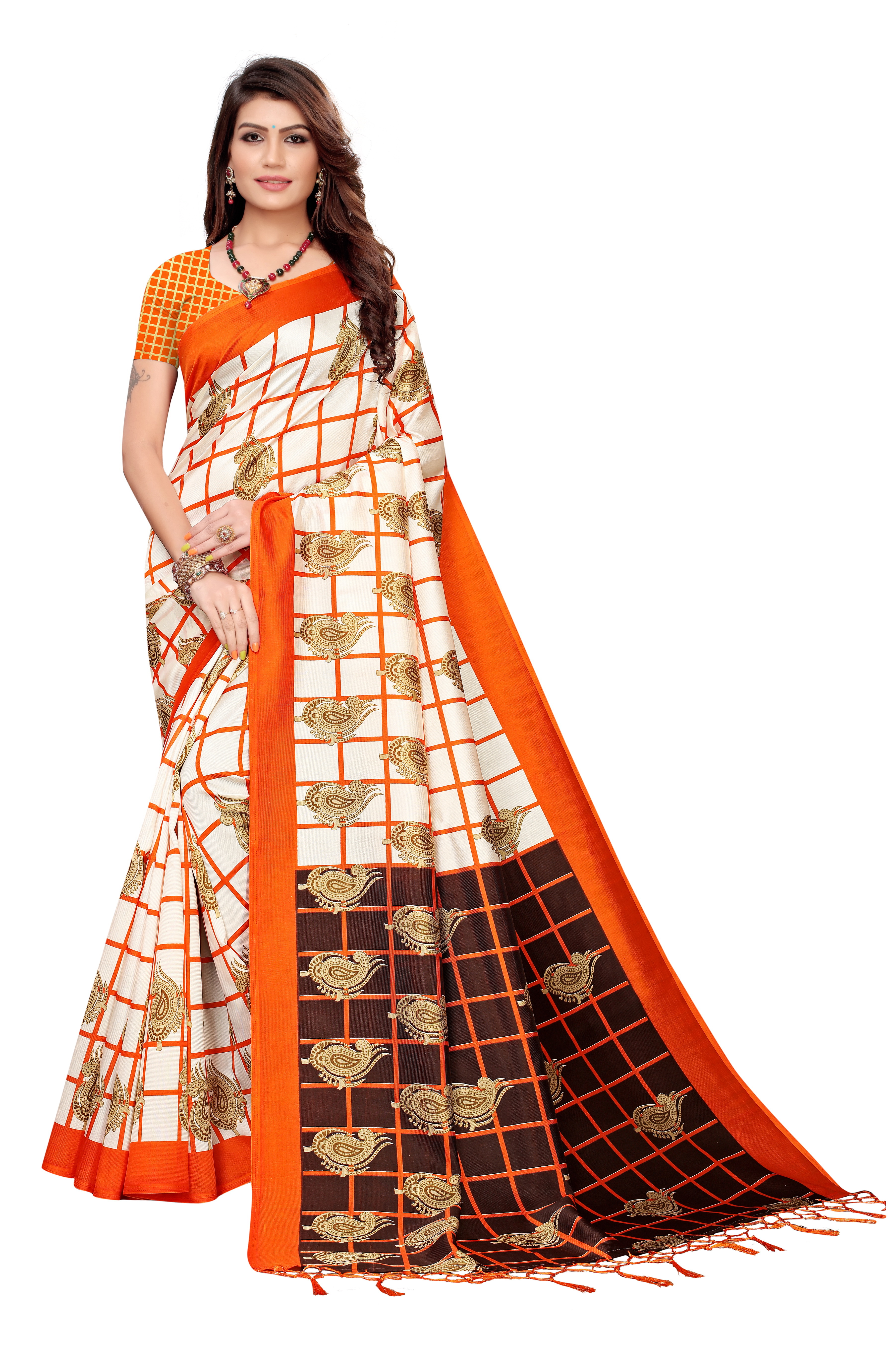 KALAMKARI KHADI SILK SAREE  WITH  JHALAR FOR WOMEN DAILY WEAR