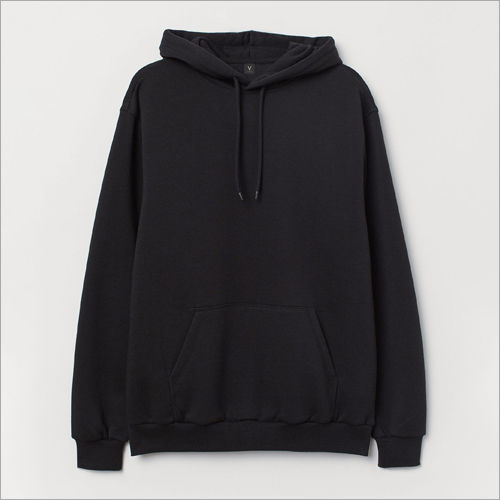 Mens Black Pullover Fleece Hooded Sweatshirt