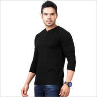 Mens Top Notch Solid Henley Black T-shirt - Cotton Blend, Size L-xxl, Color Black | Long Sleeves, Breathable, Washable For All Seasons