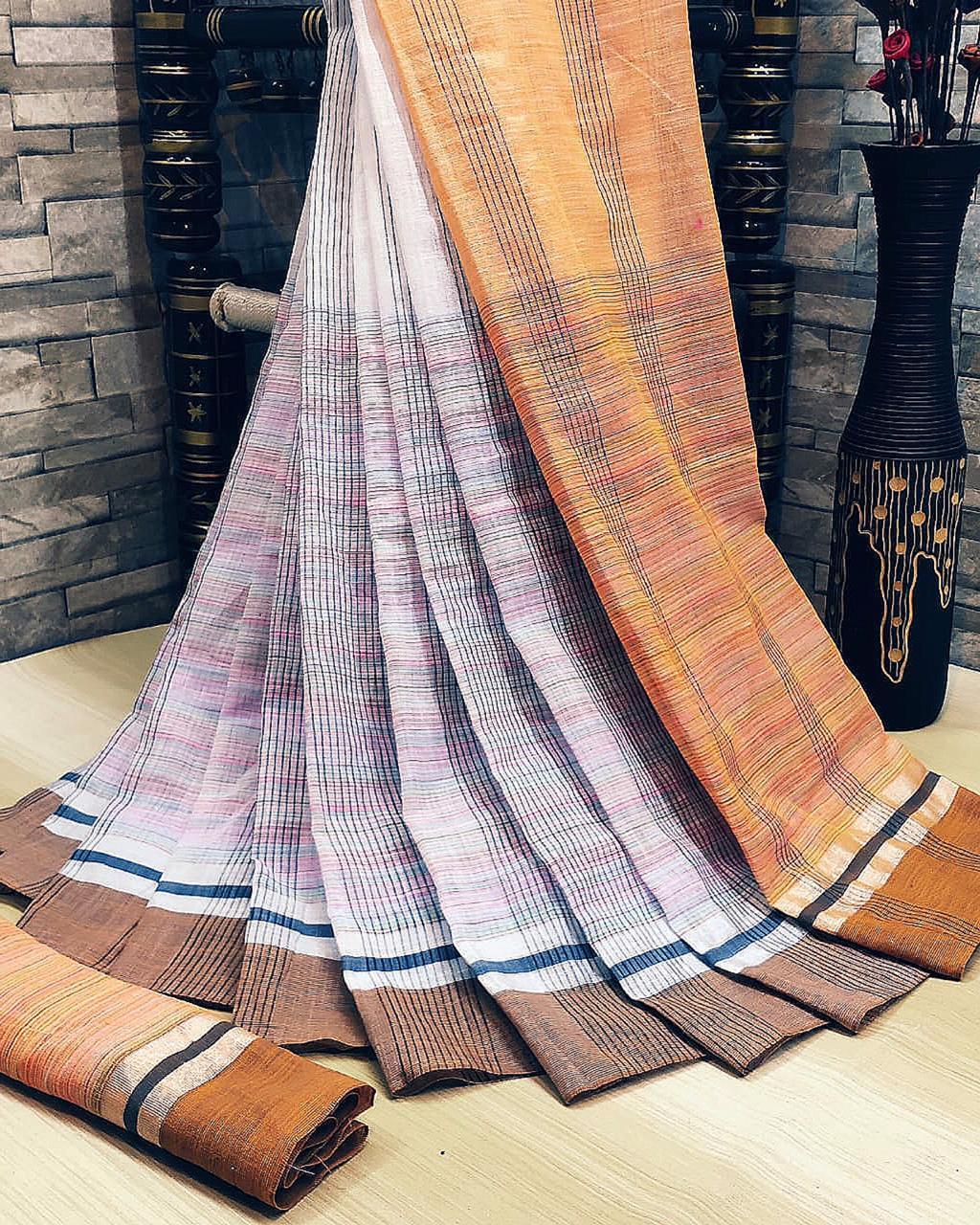 Alekhi soft Linen cotton saree