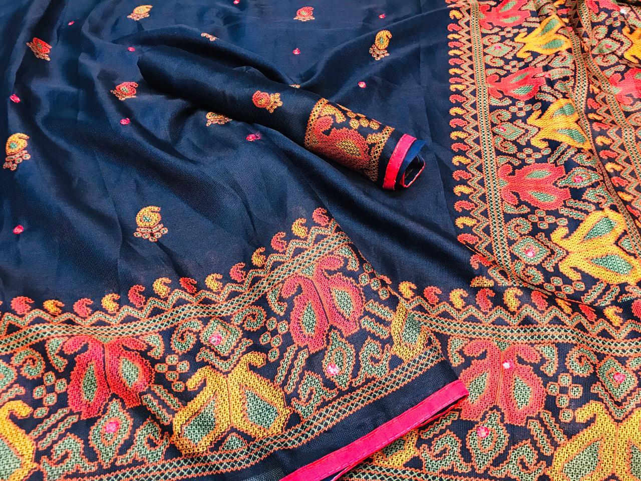 Monika  jute silk with aari mirror saree