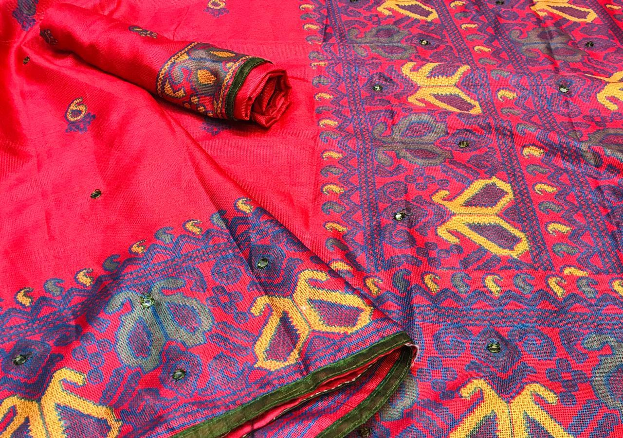 Monika  jute silk with aari mirror saree