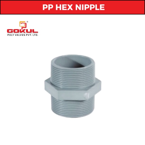 PP Threaded Hex Nipple - Material PP, Size 40-50cm, Color Grey | Round Shape, Outer Diameter 100-125mm, Suitable for All Industries